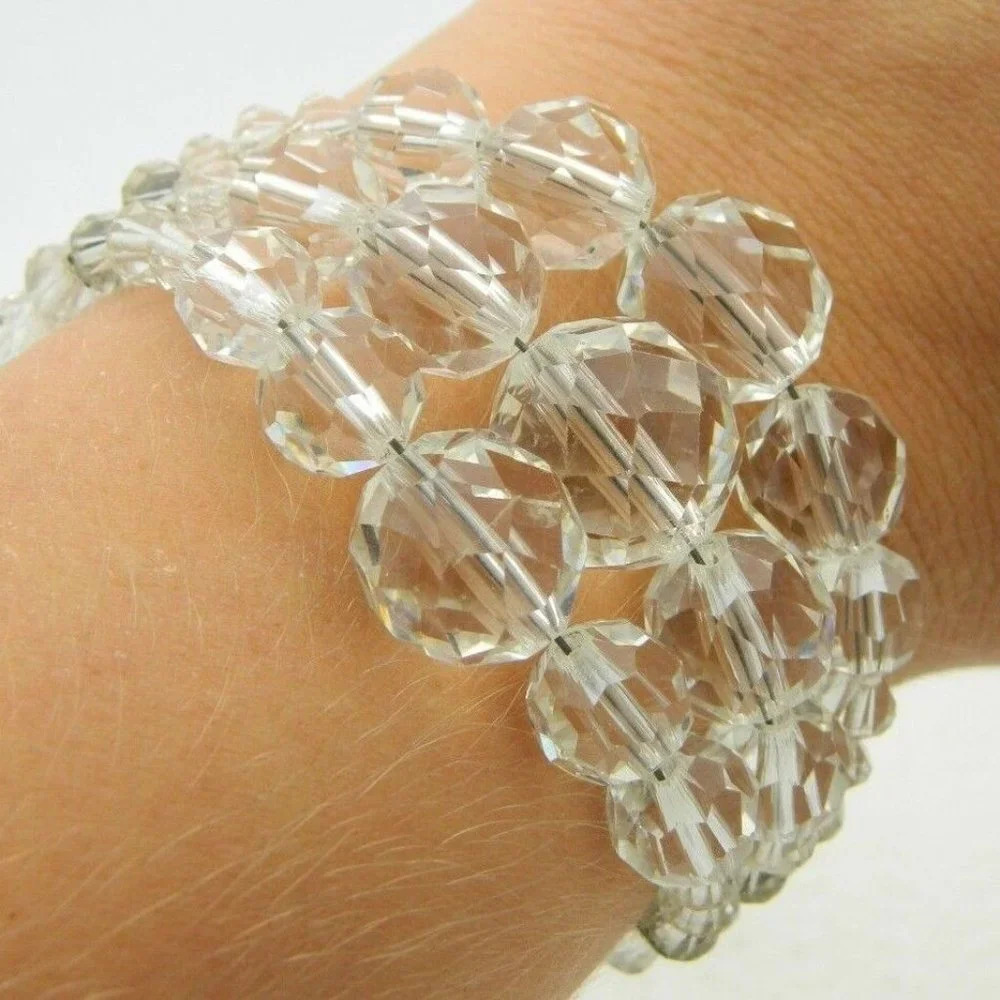 Silver Tone Clear Faceted Crystal Bracelet